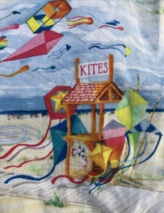 Fabric Shower Curtain Ocean Beach Kites Summer White Blue 76w X 72 tall - Imagen 1 de 9