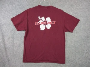 Trader Joe's Tee Men Medium Maroon Red Shirt Employee Work Hibiscus Women Large - Picture 1 of 9