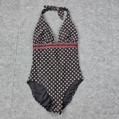 Traje de baño Kate Spade para mujer pequeño negro de una pieza Doheny halter geo corbata preppy Foto 1 de 4
