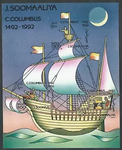 1992 SOMALIA FOGLIETTO COLOMBO NON DENTELLATO MNH ** - Bild 1 von 1