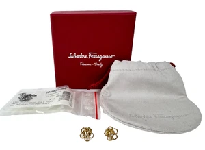 $3.5K Salvatore Ferragamo NIB 18K Gold Flower Gold Diamond Stud Earrings Bag - Picture 1 of 12