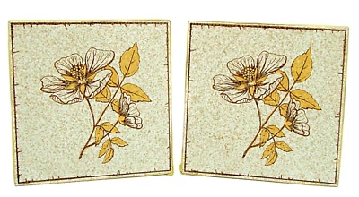 Vintage 1970s Floral Ceramic Art Tiles Trivets Coasters Wall Art Green Felt 6x6" - Image 1 of 4