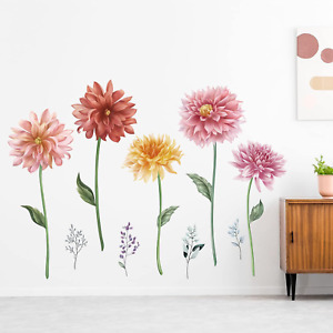 Decalmile Large Dahlia Flower Wall Decals Gifts for Mom Pink Blossom Floral Wall