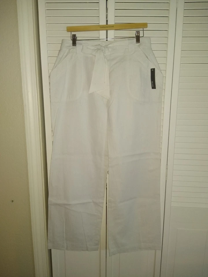 New! Alyx 45 Cotton & 55 Linen Wide Leg Palazzo Trousers Pants White 6 MSRP $44 - Image 1 of 3