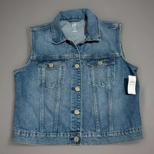 Gap Girls Button Flap Pocket Point Collar Denim Vest Medium Wash Size XXL NWT - Picture 1 of 8