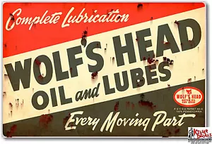 12" RUSTY LOOKING WOLF'S HEAD SIGN decal lubster gas pump gasoline oil man cave - Picture 1 of 1