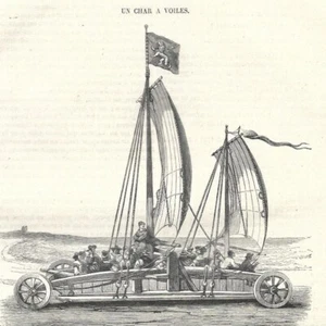 Le char à voiles de Scheveling - - Article de presse 1844 - Picture 1 of 2