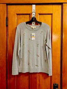 Michael Kors crew neck rhinestone embellished sweater gray NWT size S $135.00