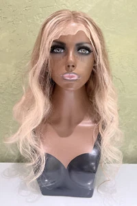 Lace Front 100% Real Human Hair Wig Light Brown w/Highlights Ombré 22” 13x6 L - Picture 1 of 12