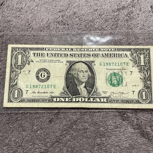 July 21 1987 Fancy Serial Number $1 Dollar Bill Birthday Note 19872107 - Picture 1 of 4