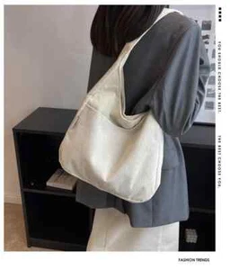Canvas Shoulder Tote Bag Simple Large Capacity Designer Handbags For Women - Picture 1 of 14