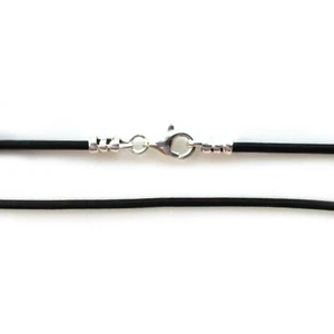 Black Leather Cord Necklace - 1.5mm Leather Cord with Silver Clasp - 16" or 18" - Picture 1 of 2