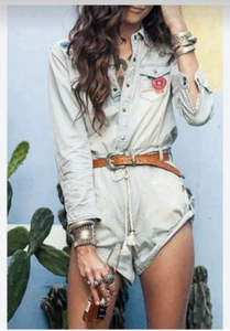 RARE Spell Size S playsuit Denim Embroidered Vintage Country Wild Blue - Picture 1 of 7