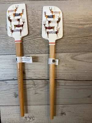 NEW Set of 2 Williams Sonoma Natale Festive Reindeer Silicone Wood Spatulas NWT - Image 1 of 4