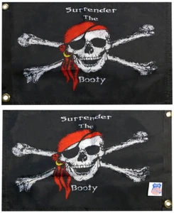 12X18 PIRATE Surrender The Booty Red Hat 100D DOUBLE Sided Flag Black Header - Picture 1 of 5