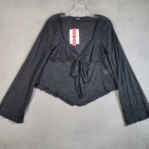 Y2k Babydoll Oberteil XL schwarz Spitze Schlagärmel Whimsigoth Dark Fairy transparent Vamp NEU - Bild 1 von 10