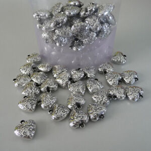 25 X Scattered Heart Table Decoration for Baptism Wedding Silver 1 3/8x1 3/8in