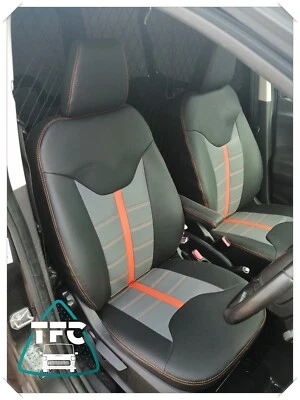  FUNDAS DE ASIENTO PARA FORD TRANSIT COURIER ECO CUERO PUNTADA HORIZONTAL Y LOGOTIPO Foto 1 de 4