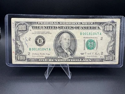 1988A $100 Small Head Franklin • Ink Writing & Stamp Variety 💚 B00181047A - Image 1 of 2