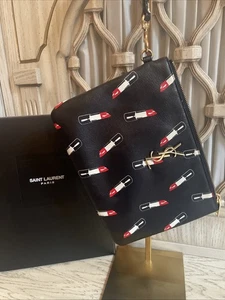 Saint Laurent Monogram Lipstick Leder Clutch Geldbörse/Handgelenktasche.Mit Original Box - Bild 1 von 8