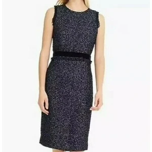 J. Crew Metallic Sparkle Tweed Sheath Dress Size 10 Blue Velvet Fringe Trim NWT - Picture 1 of 13