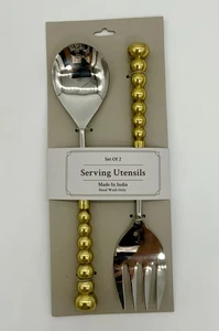 Set Of 2 Serving Utensils Gold Cable Made in India  Kitchen Utensils Gold Gift - Picture 1 of 5
