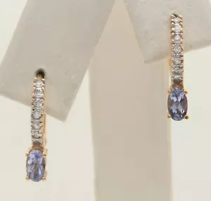 Orecchini donna 0,34 carati tanzanite naturale e diamanti in oro giallo massiccio 14 carati - Foto 1 di 6