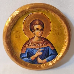 Icono redondo de iglesia ortodoxa griega bizantina de San Nicolás Neomártir de Karpenisi - Imagen 1 de 5