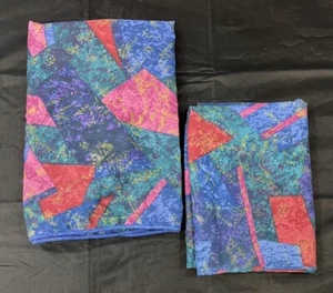 Vintage 80s Abstract Sponge Print Standard Sham Pillowcase Set 2 Blue Red Pink - Picture 1 of 12