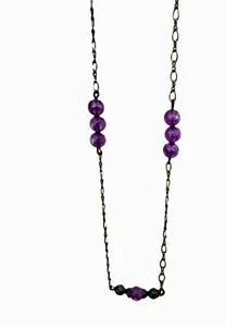 VINTAGE LONG STRAND PURPLE BEADS & CHAIN NECKLACE 40" / 20" Drop - Picture 1 of 3
