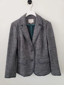NEU Ann Taylor LOFT Größe Small grau Fischgrätmuster Baumwolle Wolle 2 Knöpfe Blazer neu ohne Etikett - Bild 1 von 21
