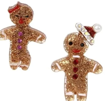 Nuevos PENDIENTES BETSEY JOHNSON PAN DE JENGIBRE DESAJUSTADOS MARRÓN HOMBRE Y MUJER Foto 1 de 2
