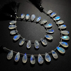 Piedra lunar de fuego arco iris natural tamaño 15x7 mm cuentas lisas en forma de pera hilo de 6" - Imagen 1 de 7