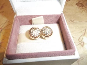 Genuine Authentic Pandora 14ct Gold Pave Heart Clip Charms PAIR 750832CZ - Picture 1 of 3