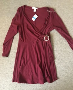 Planet Gold V-neck Embellished Flounce Dress XL Burgundy Long Sleeve V neck - Picture 1 of 5