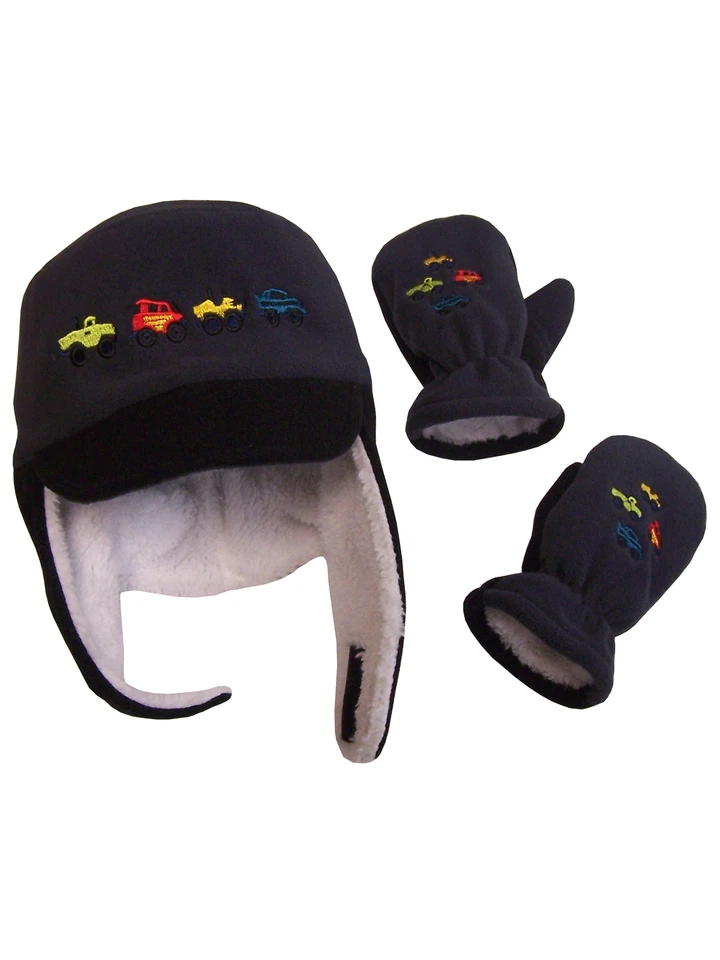 BONITAS GORRAS Juego de Micro Vellón Forrado Sherpa para Niños con Bordado de Coches Foto 1 de 1