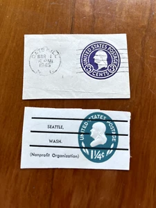 Cut Square Washington 3 Cent and Benjamin Franklin 1 1/4 Cent Stamps - Picture 1 of 2