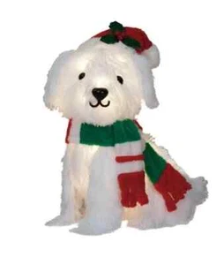 HOLIDAY TIME 20in LIGHT-UP PLUSH WHITE DOG DECOR - NEW - Picture 1 of 1