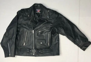 Allstate Leather Jacket Black Belted Asymmetrical Pockets Sz ***5XL*** SmallREAD - Picture 1 of 19