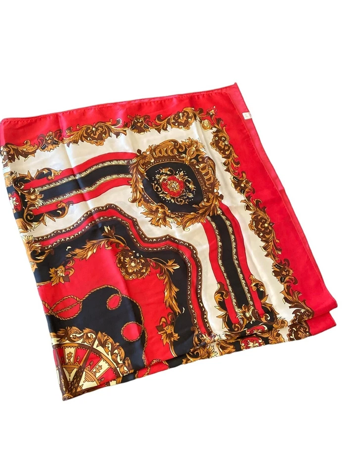 Bufanda de seda grande vintage de oro rojo años 80 Foto 1 de 4