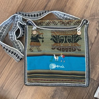 Bolso Bandolera Boho Tejido Peruano Llama Geo Patrón Gris Hippie Étnico Foto 1 de 4