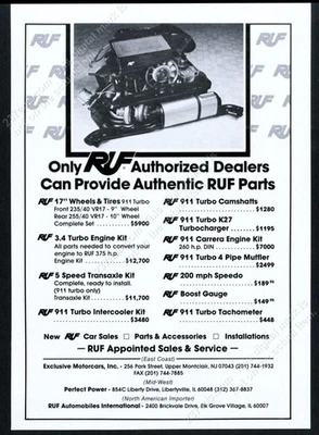 Porsche 911 3.4 Turbo 1987 RUF motor de coche foto lista de precios anuncio impreso vintage Foto 1 de 4