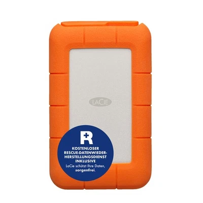 LACIE Rugged USB-C Festplatte, 2 TB HDD, 2,5 Zoll, extern, Silber/Orange - Bild 1 von 3