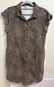 She + Sky Women’s Leopard Print Button Down Shirt Dress Size M Brown - Picture 1 of 5