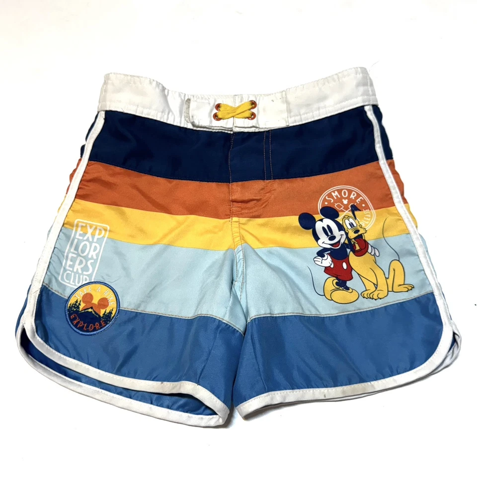 Baúl de natación retro a rayas de Mickey Mouse y Plutón de Disney para niños talla 4 Foto 1 de 4