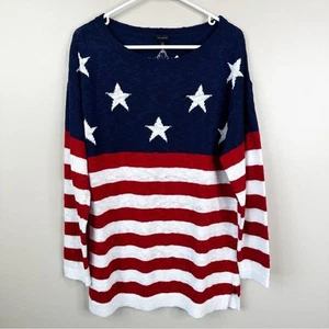 NEW Talbots Sweater Womens M Linen Cotton Patriotic American Flag Knit Top - Picture 1 of 6