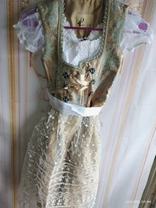 sz 4,NEW! Germany,ALTE LIEBE,Oktoberfest,Dirndl Dress,3-pc,Beige Blue Flowers - Picture 1 of 15