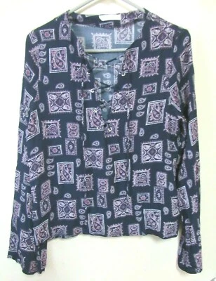 W21 HONEY PUNCH WOMENS MULTI PATTERNED BLOUSE TIE SZ L - Image 1 of 4