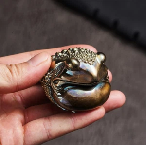 Solid Bronze Fortune Toad Figurine, Casting Golden Toad Crafts, Lucky Frog Decor - Picture 1 of 14