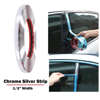 Chrome Trim Molding Strip Door Body Moulding Trim Car Side Molding Trim1/2"x12ft - Image 1 of 4